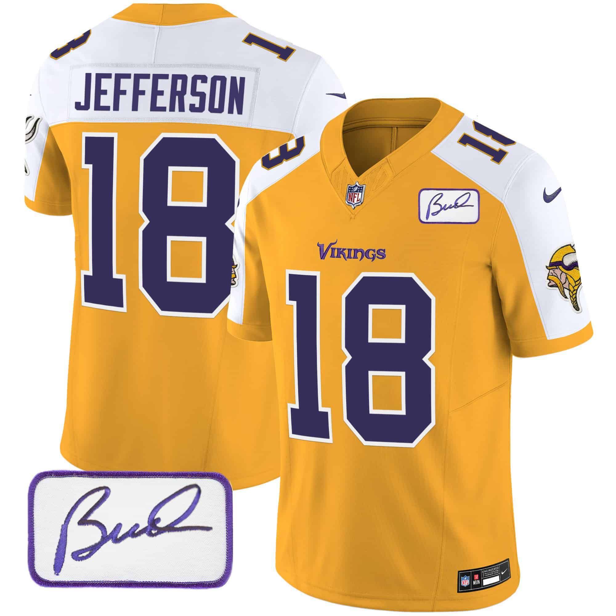 Men Minnesota Vikings #18 Jefferson Yellow 2024 Nike Bud Grant Patch Classic Limited NFL Jersey style 2->indianapolis colts->NFL Jersey